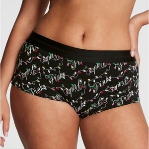 Pink Victoria's secret Christmas lights logo boyshort panty size XL
